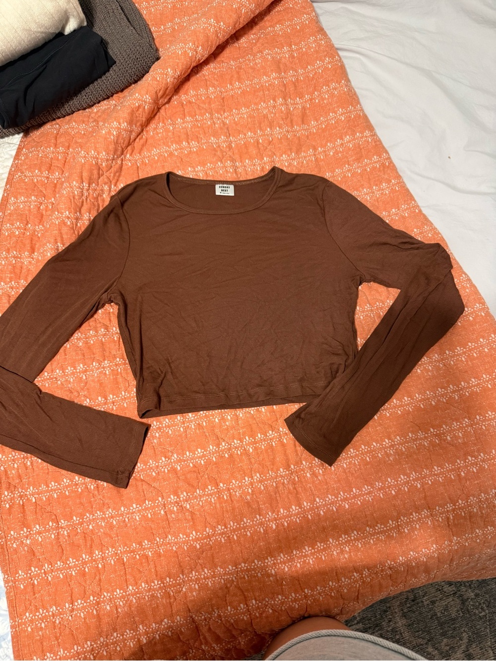 Sunday Best Brown Long-Sleeve Cropped Top